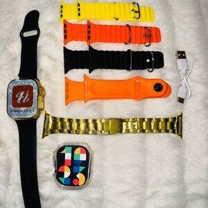 Smartwatch with Black, Yellow, Orange, and Gold Bands-NEW